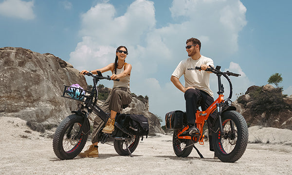 a man and girl are riding Mars 2.0 folding ebike