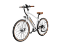 Front front view of Heybike White Sola Electric bike with front light, spoke wheels.