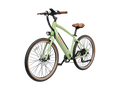 Left front view of Heybike Green Sola Electric bike with front light, spoke wheels.
