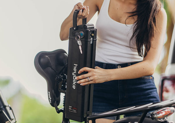 close-up view of remove battery from Heybike Ranger ebike