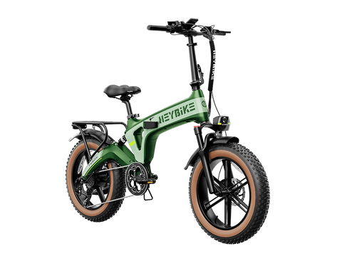 Front right view of tyson electric bike, black color, green headlight auto-lighting