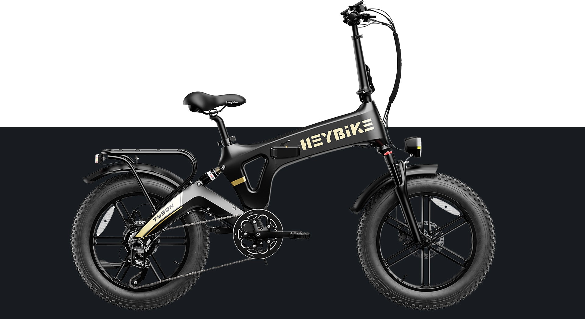 side view of electric folding bike with fully forged one-piece rim on the Heybike Tyson bike