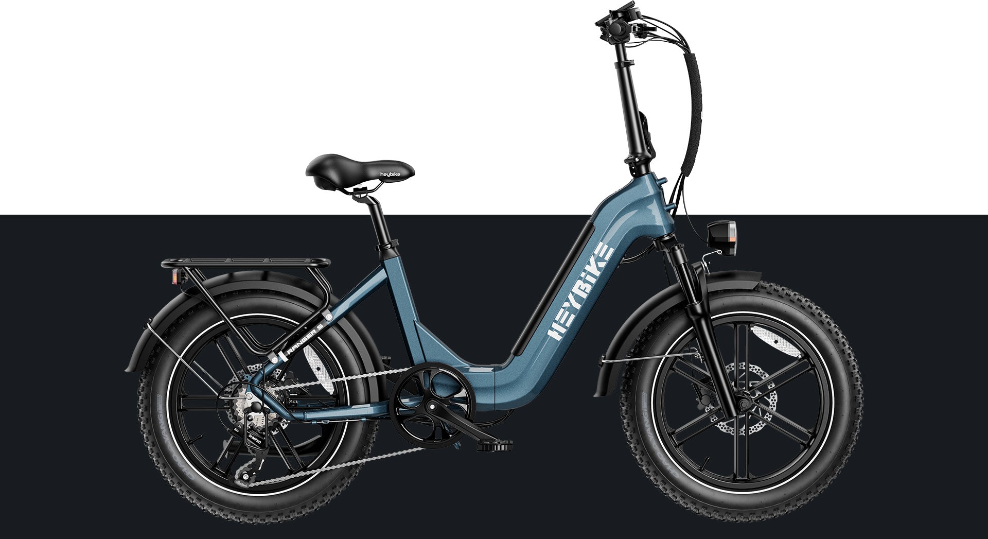 side view of electric folding bike with fully forged one-piece rim on the Heybike Tyson bike