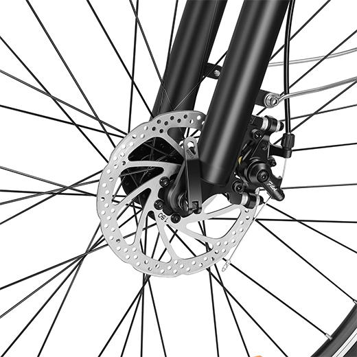 Close-up view of front brake on the Cityscape ebike