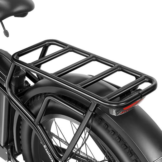 close-up view of sturdy rear rack on the Heybike explore ebike